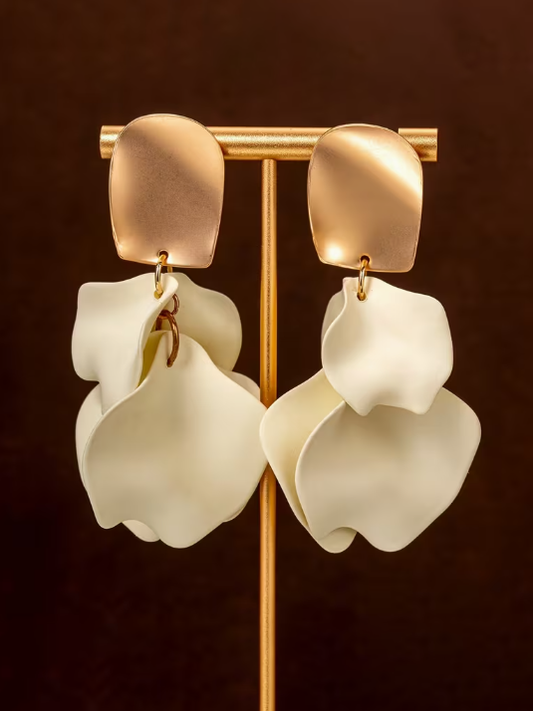 Rose Petal Dangle Earrings in Ivory