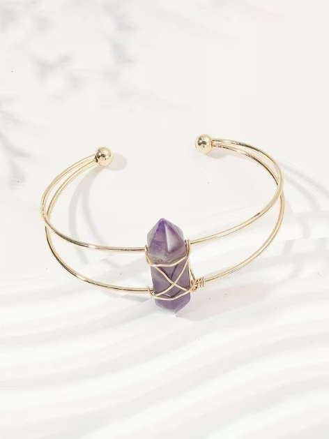 Natural Stone Wire Bangle Cuff