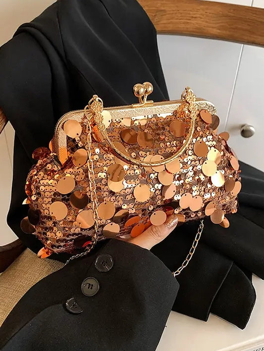 Sequin Evening Clutch In Copper, clutch, front view