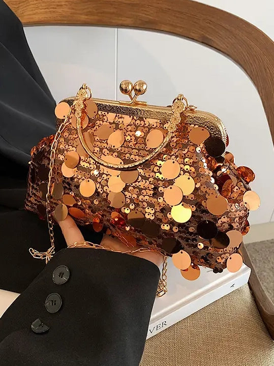 Sequin Evening Clutch In Copper, clutch, alternate view