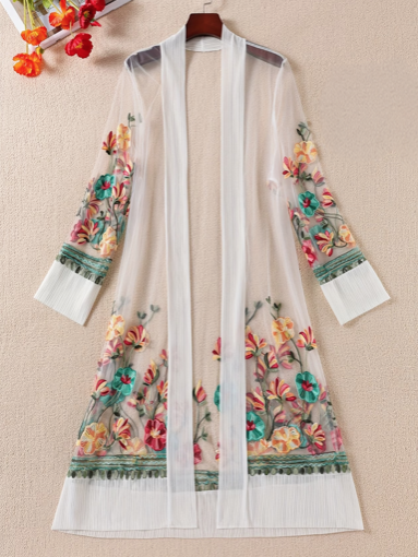 Sheer Embroidered Plus Size Kimono