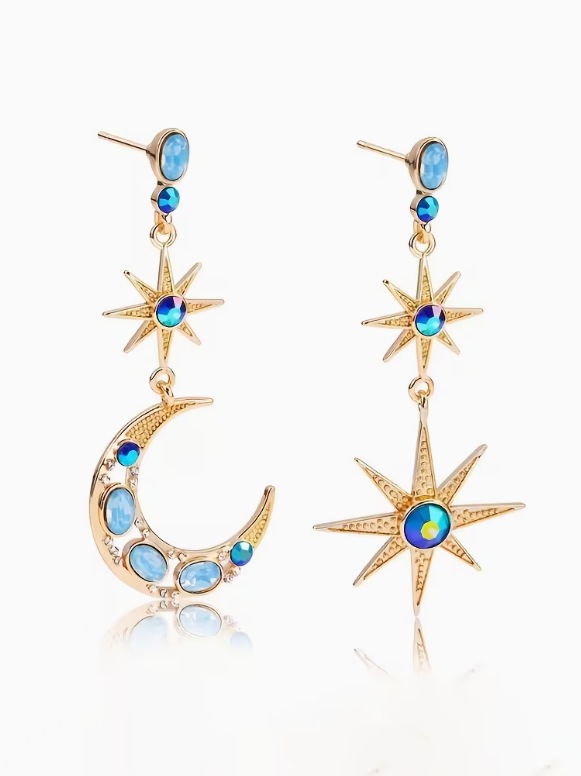 Star and Moon Dangle Earring, earrings, alternate view
