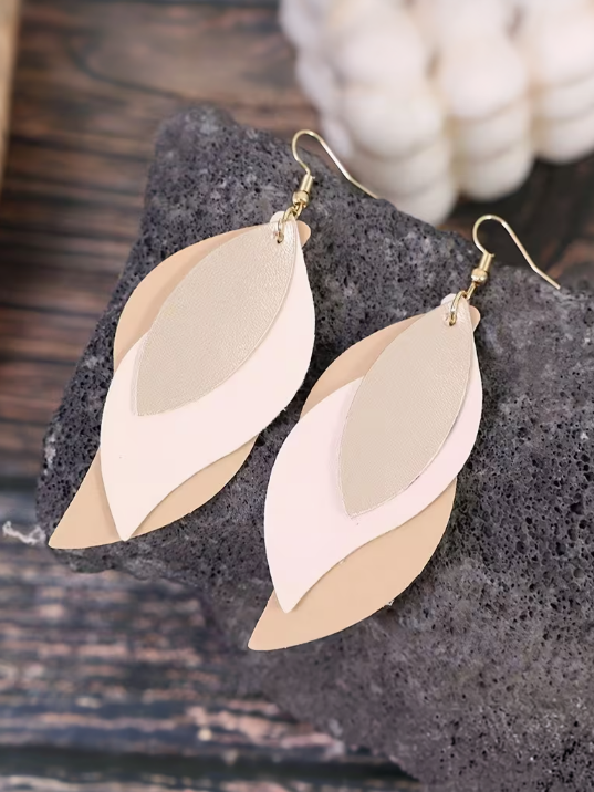 Triple Layer Leaf Earrings, earrings, alternate view