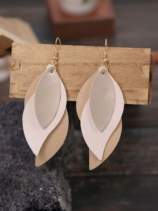 Triple Layer Leaf Earrings, earrings, detail view