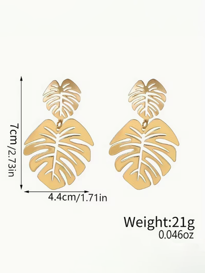 Tropical Golden Leaf Earrings, earrings, alternate view