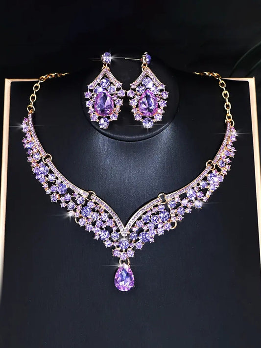 Vintage Inspired Purple Necklace Set, necklace, front view