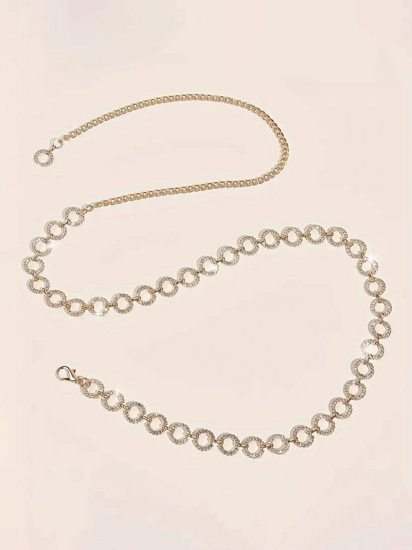 Plus Size Chain Belt with Rhinestone Discs, belt, front view