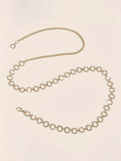 Plus Size Chain Belt with Rhinestone Discs, belt, front view