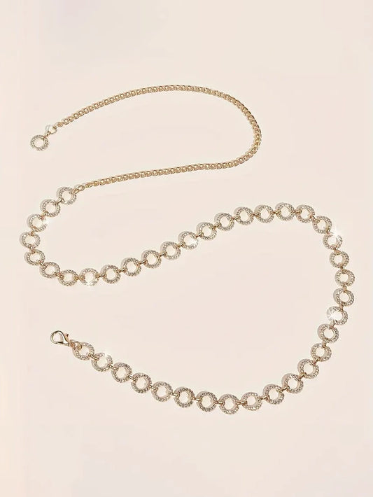 Plus Size Chain Belt with Rhinestone Discs, belt, front view