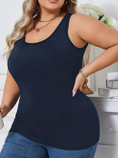 Amellia Perfect Plus Size Tank by Run Free by Vee in Navy, plus size tank top, front view