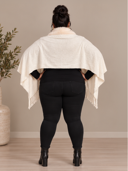 Shawl with Faux Fur Trim in Ivory