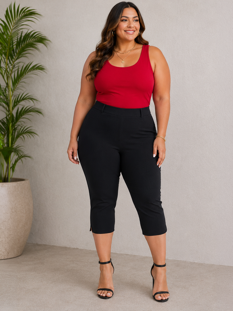 Bella Pull On Plus Size Capri With Pockets