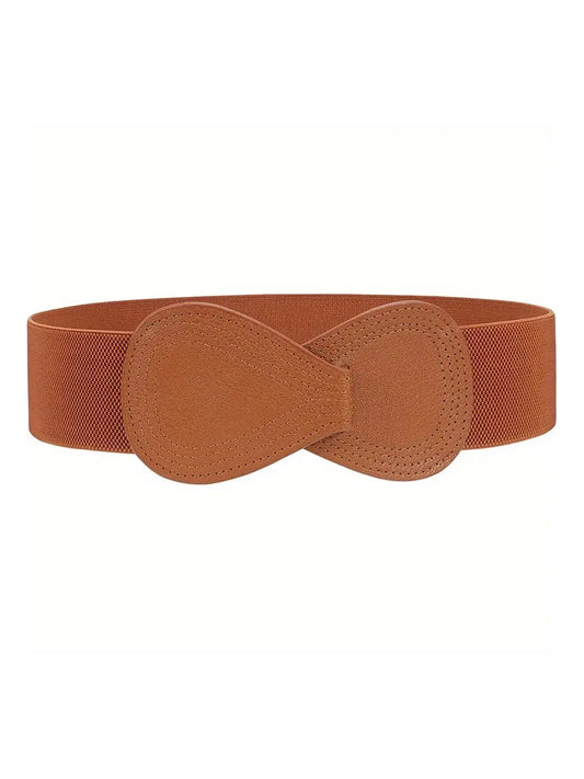 Bow Shaped Elastic Plus Size Belt in Cognac, belt, front view