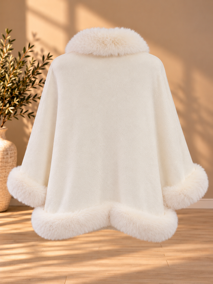 Cape with Faux-Fur Trim in Ivory