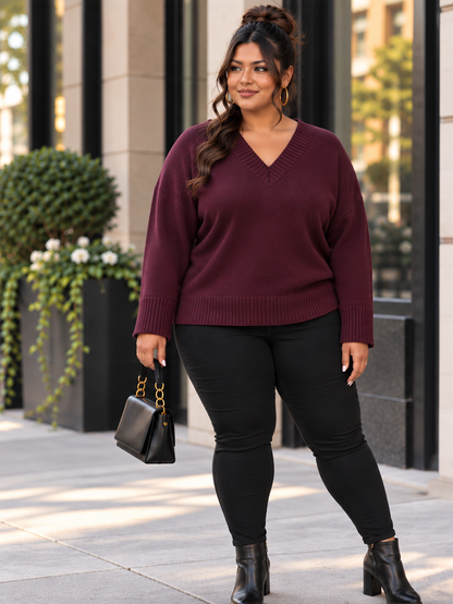 Autumn V-Neck Plus Size Sweater