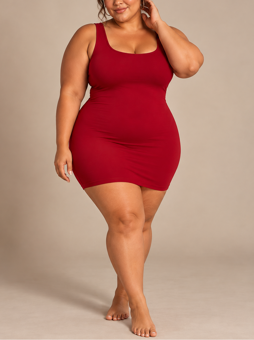 Short Bodycon Tank Plus Size Dress in Red