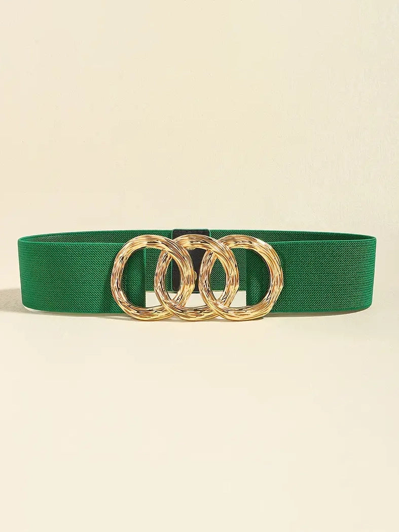 Triple Circle Elastic Plus Size Belt in Green, belt, front view