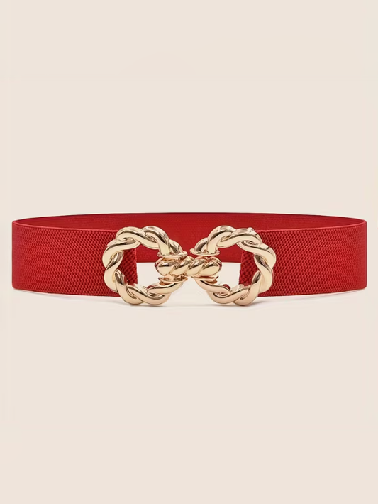 Double Circle Elastic Plus Size Belt in Red, belt, front view