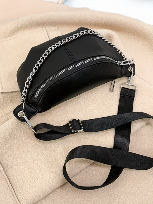 Edgy Fanny Pack With Detail Chain Belt, bag, front view