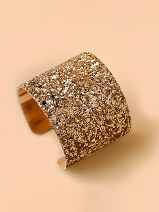 Exaggerated Glitter Cuff Bracelet, bracelet, styled view