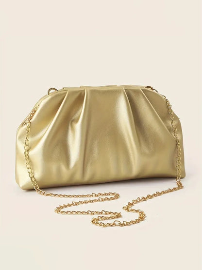 Pleated Golden Clutch, clutch, front view