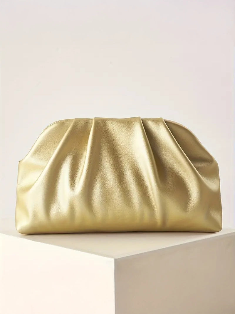 Pleated Golden Clutch, clutch, alternate view