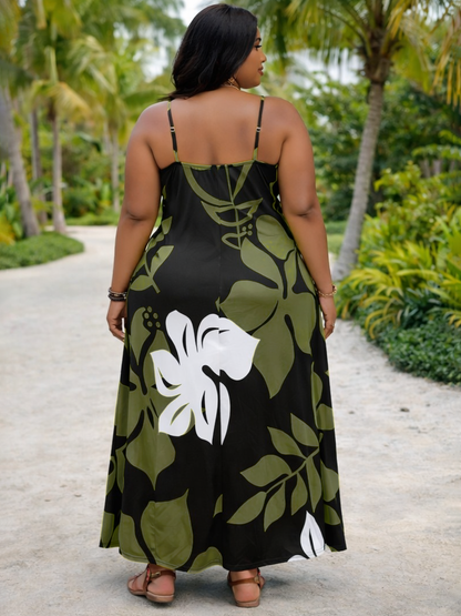 Tala Tropical Plus Size Maxi Dress in Olive